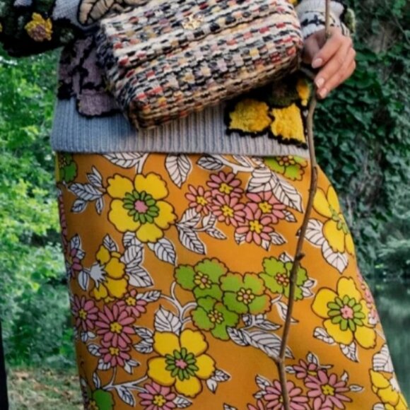 NWOT Rare Tory Burch Floral Orange/Multi Twill Pencil Knee-length Skirt XS $428